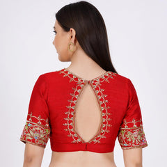 Raw Silk Red Color Hand Embroided Blouse - Sufiza Lifestyle