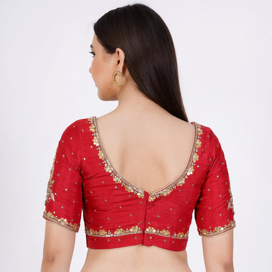 Red Silk Kota Patti Hand Embroidery - Sufiza Lifestyle