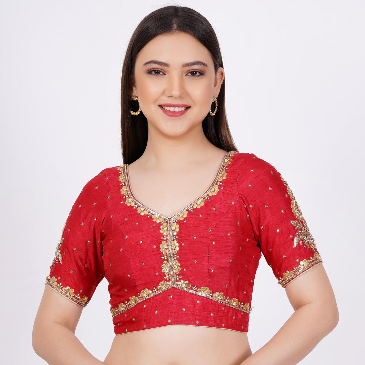 Red Silk Kota Patti Hand Embroidery