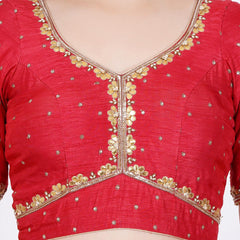 Red Silk Kota Patti Hand Embroidery