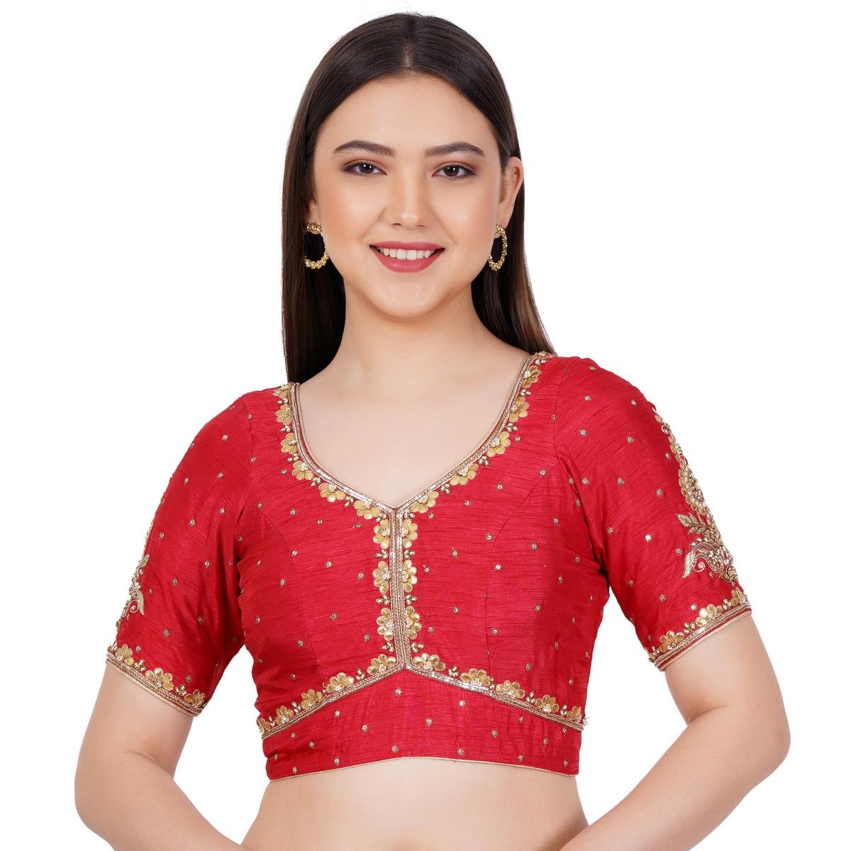 Red Silk Kota Patti Hand Embroidery