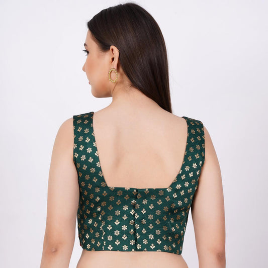 Brocade Dark Green Hand Embroided Blouse - Sufiza Lifestyle