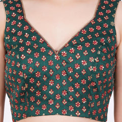 Brocade Dark Green Hand Embroided Blouse - Sufiza Lifestyle