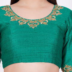 Raw Silk Green Hand Embroided Blouse