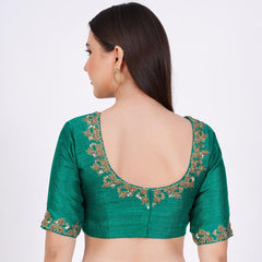 Raw Silk Green Hand Embroided Blouse - Sufiza Lifestyle