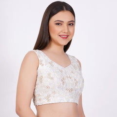 Raw Silk White Color Hand Embroided Blouse