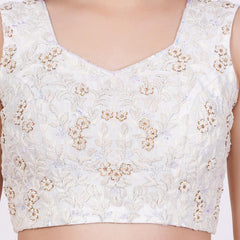 Raw Silk White Color Hand Embroided Blouse