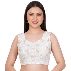 Raw Silk White Color Hand Embroided Blouse - Sufiza Lifestyle