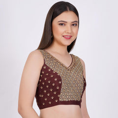 Raw Silk Brown Color Hand Embroided Blouse