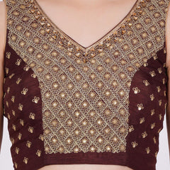 Raw Silk Brown Color Hand Embroided Blouse