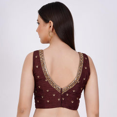 Raw Silk Brown Color Hand Embroided Blouse - Sufiza Lifestyle