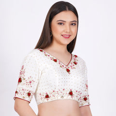 Viscose Georgette Cream Color Hand Embroided Blouse