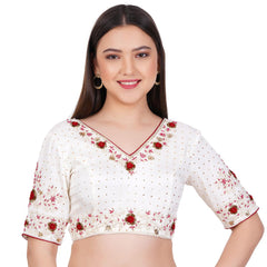 Viscose Georgette Cream Color Hand Embroided Blouse - Sufiza Lifestyle