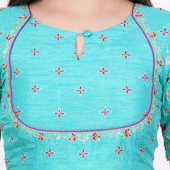 Silk Sky Blue Hand Embroided  Blouse - Sufiza Lifestyle