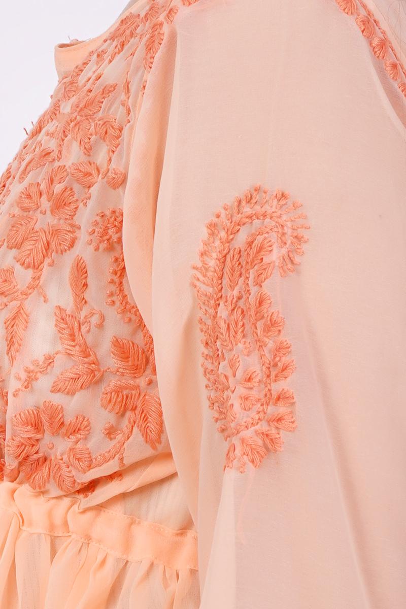 Orange Chikankari Ghas Pati Hand Work