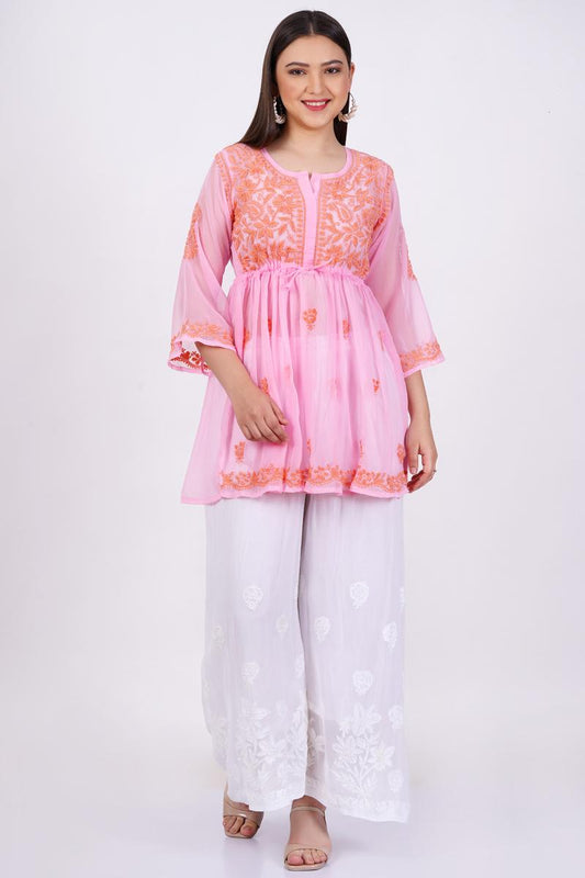 Light Pink Chikankari Ghas Pati Hand Work - Sufiza Lifestyle