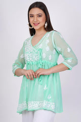 Green Chikankari Ghas Pati Hand Work