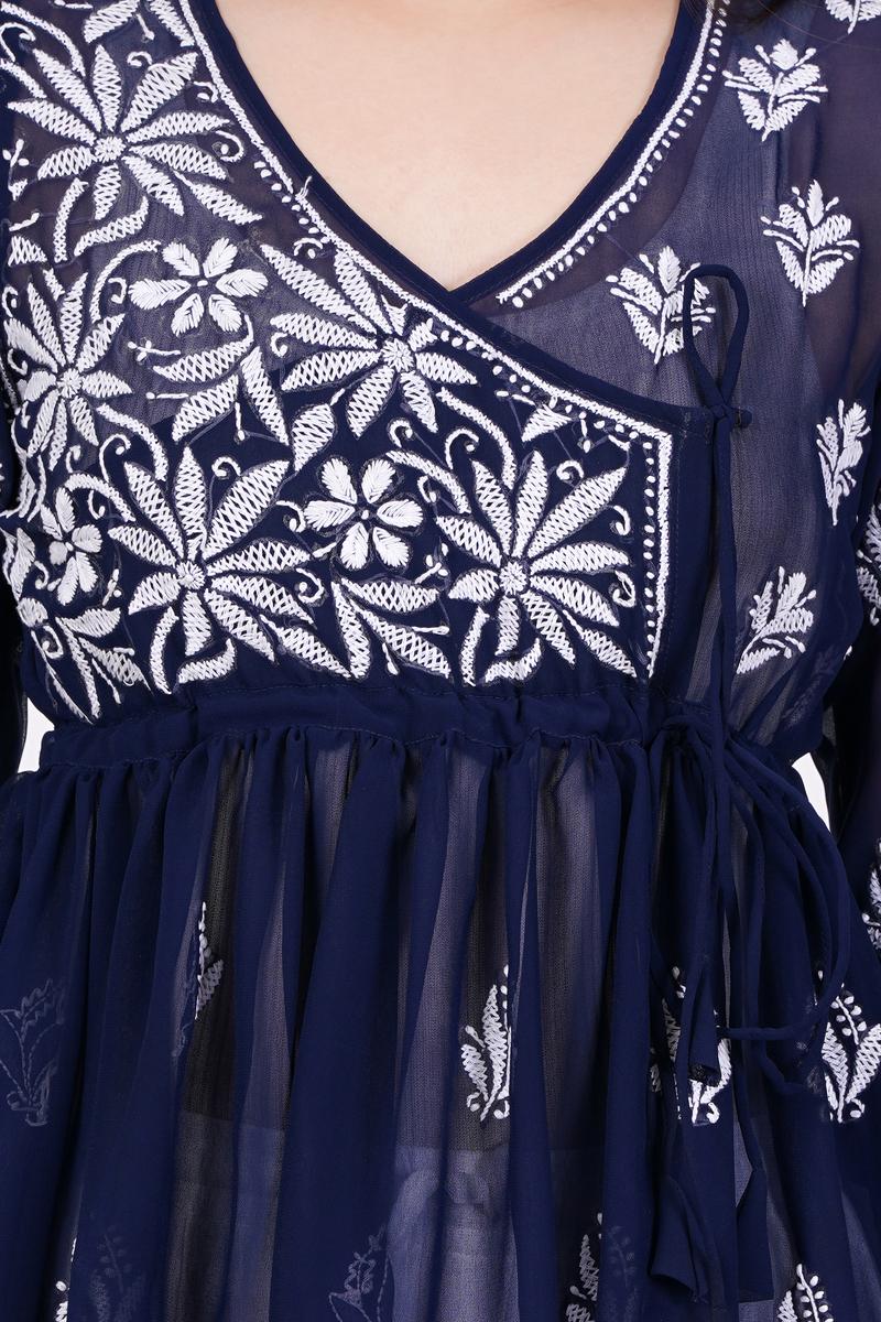 Navy Blue Chikankari Ghas Pati Bakhiya Hand Work