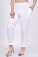 White Chikankari Straight Bottom