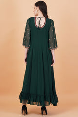 Dark Green Zardosi Hand Work Full Length dress with Maroon Dupatta - Sufiza Lifestyle