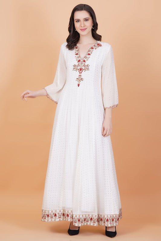 Silver Drop Georgette Zardosi  work Kalidar Dress - Sufiza Lifestyle