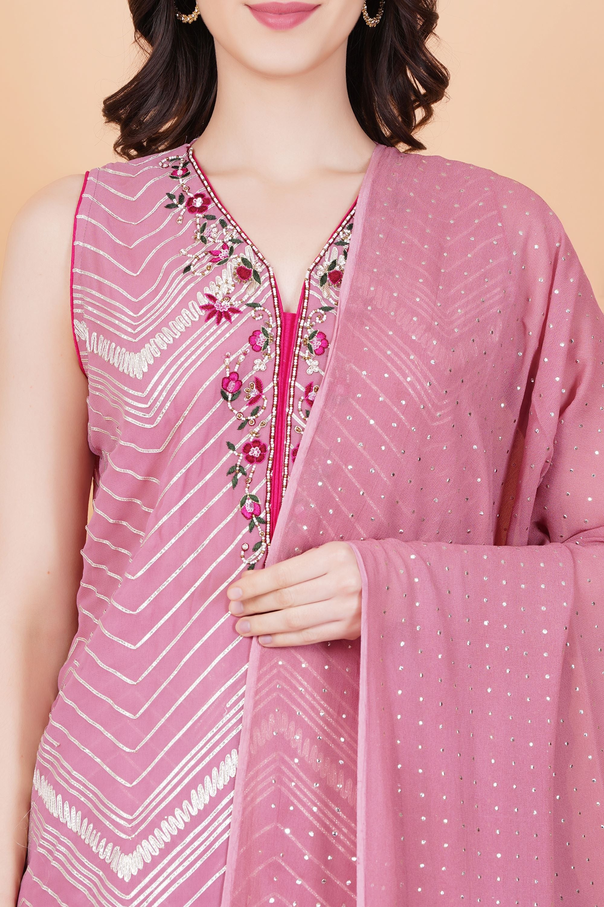 Pink Kota Patti Zardosi work Suit Set - Sufiza Lifestyle