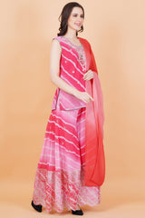 Pink Lehariya Print zardozi Neck Hand Embroidery - Sufiza Lifestyle