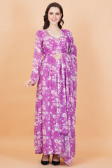 Purple Flower Printed Georgette zardozi Hand Work - Sufiza Lifestyle