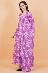 Purple Flower Printed Georgette zardozi Hand Work