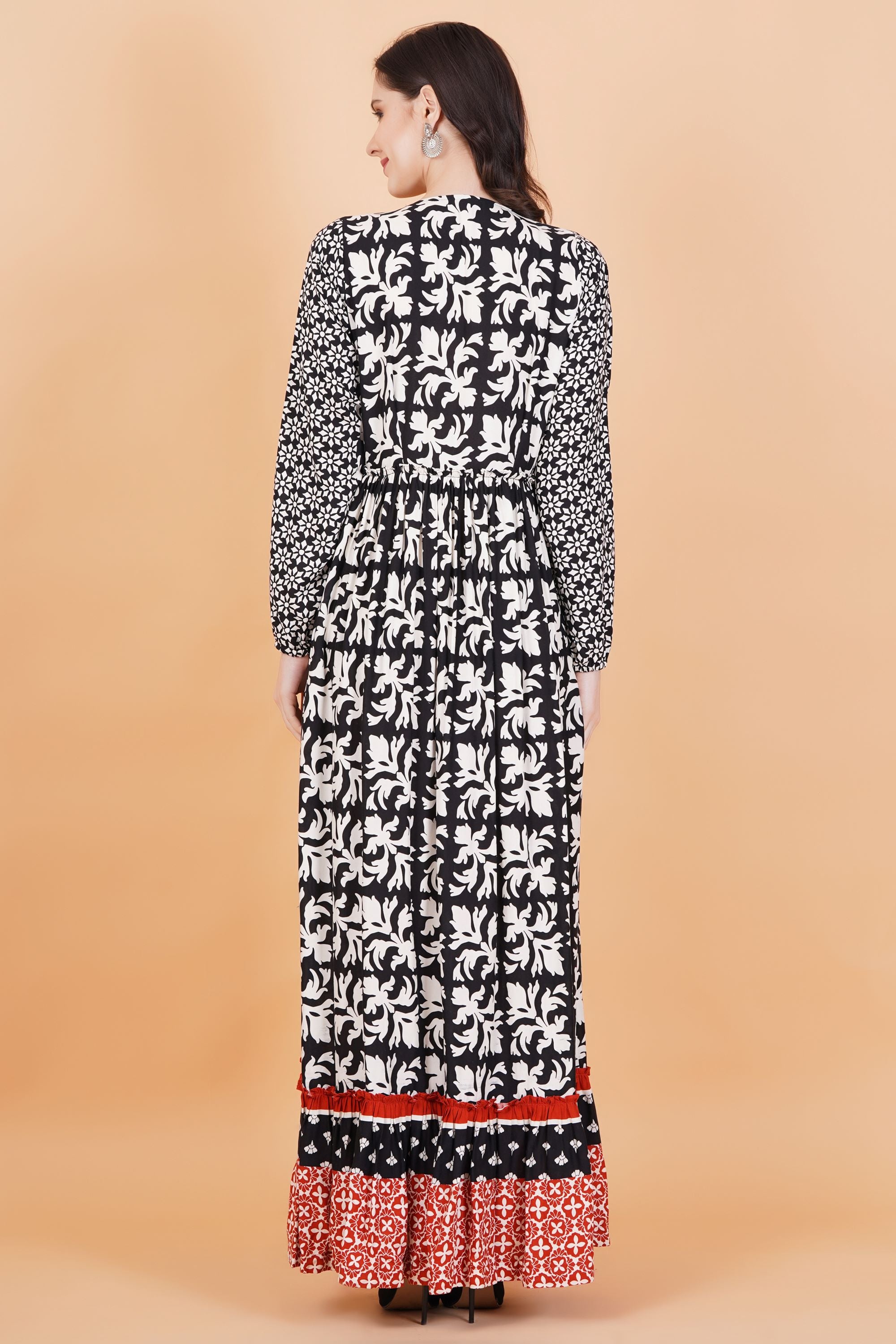 Rayon Black Orange Printed Gown