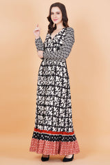 Rayon Black Orange Printed Gown