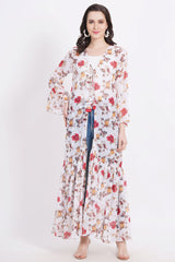 Cream Color Red Motif Printed Shrug