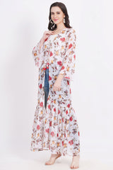 Cream Color Red Motif Printed Shrug