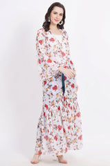 Cream Color Red Motif Printed Shrug