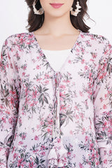 Pink Color Green Motif Printed Shrug