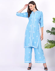 Rayon Foil Printed Chikankari Co-Ord Set