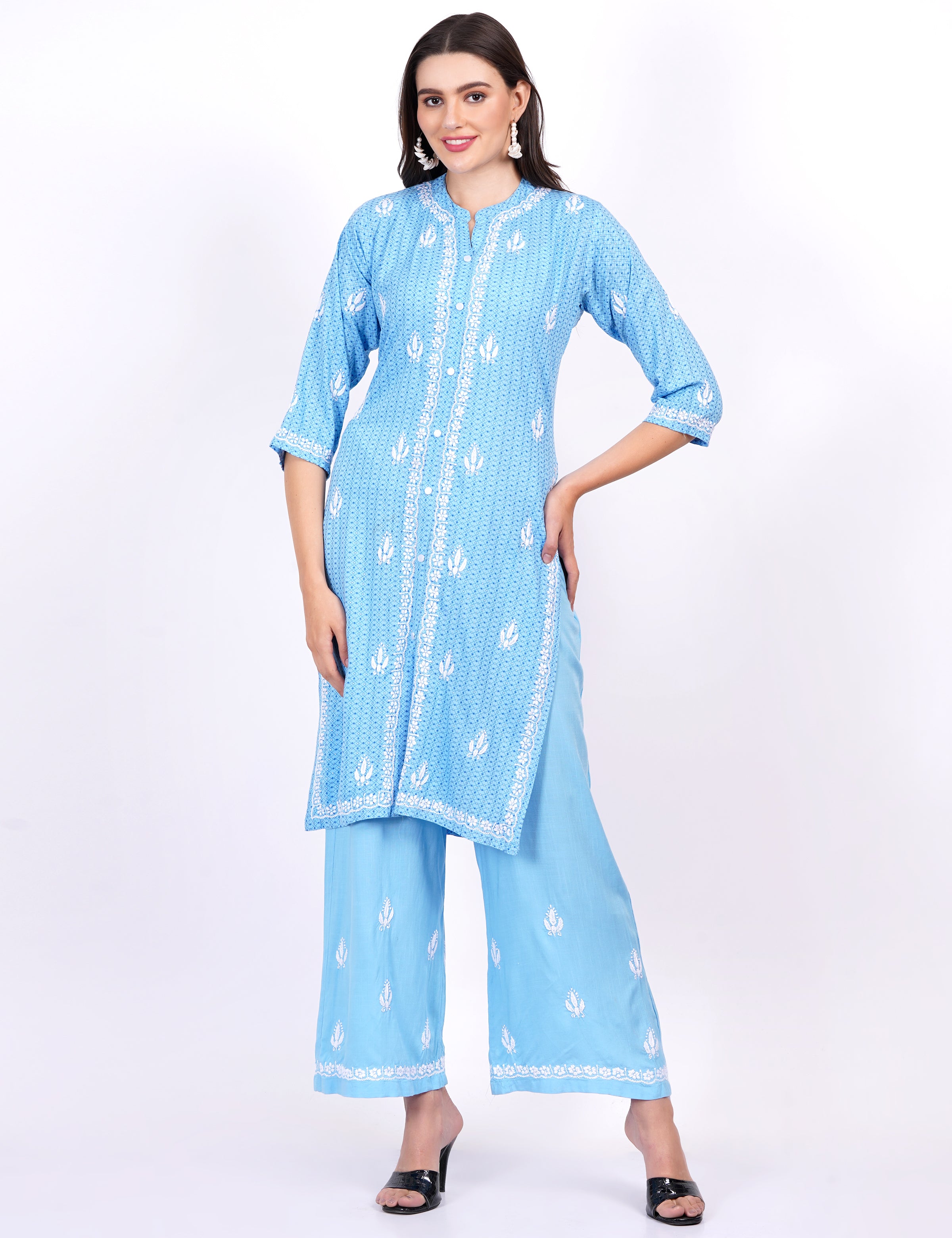 Rayon Foil Printed Chikankari Co-Ord Set