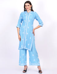 Rayon Foil Printed Chikankari Co-Ord Set