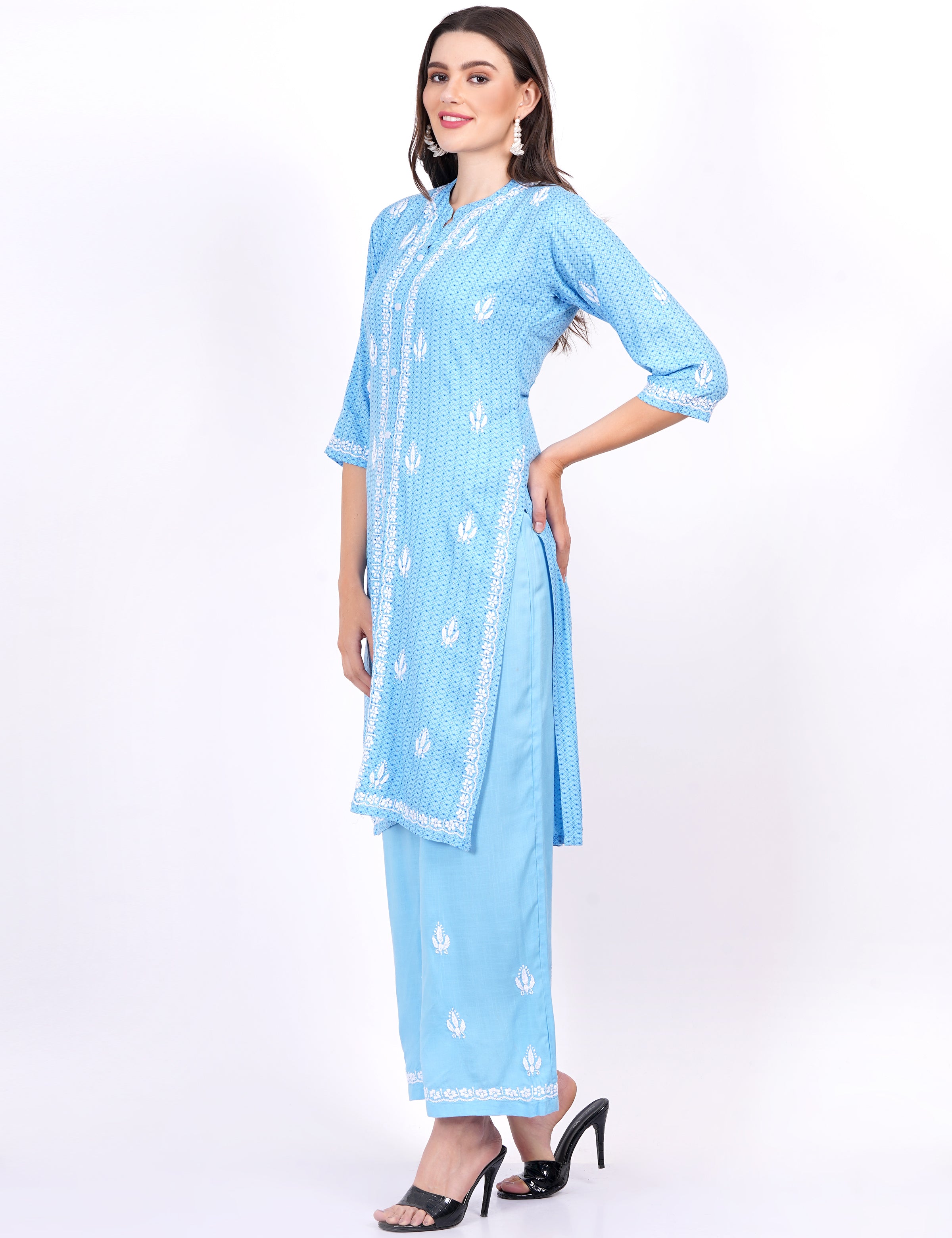 Rayon Foil Printed Chikankari Co-Ord Set