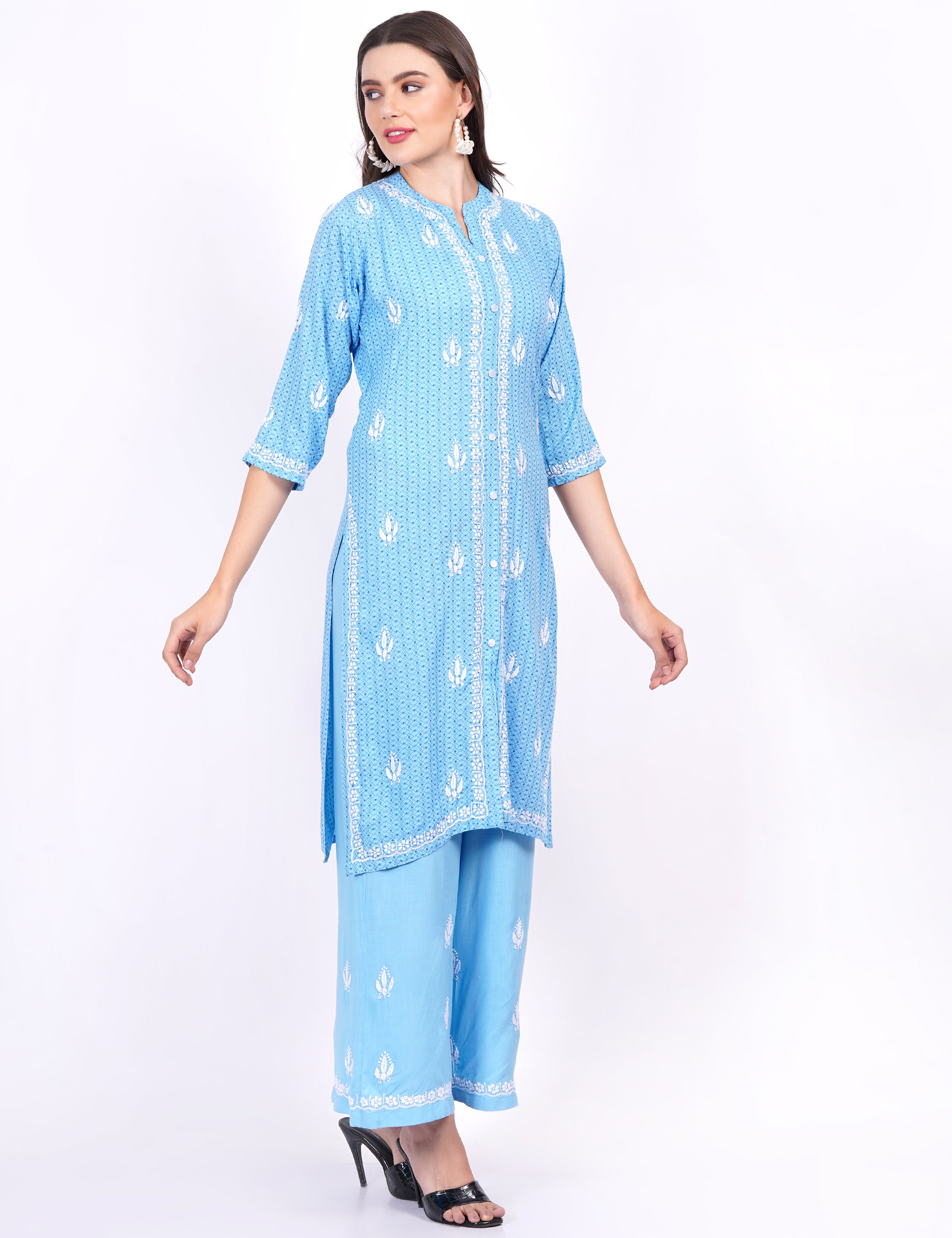 Rayon Foil Printed Chikankari Co-Ord Set