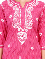 Pink Rayon Suit Set chikankari Ghas Pati Work