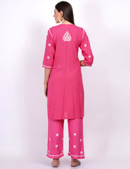 Pink Rayon Suit Set chikankari Ghas Pati Work