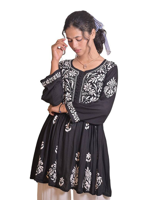 Chikankari Black peplum kurti - Sufiza Lifestyle