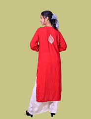 Modal Cotton Red Chikankari Kurta - Sufiza Lifestyle