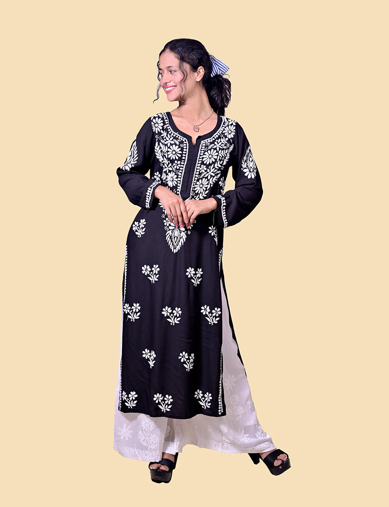 Modal Cotton Black Chikankari Kurta