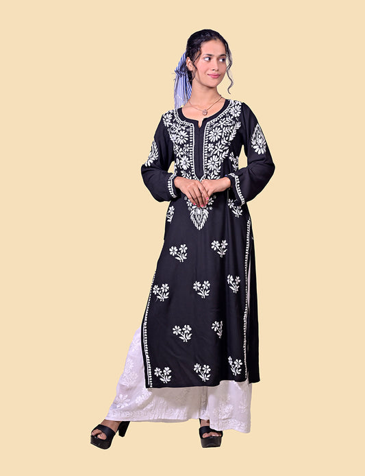 Modal Cotton Black Chikankari Kurta - Sufiza Lifestyle