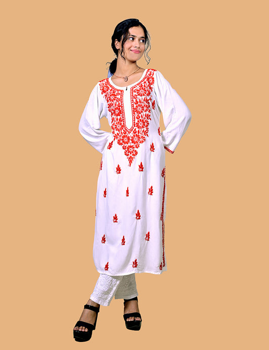 Rayon Cotton White Chikankari Kurta - Sufiza Lifestyle