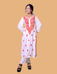 Rayon Cotton White Chikankari Kurta