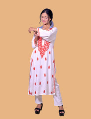 Rayon Cotton White Chikankari Kurta