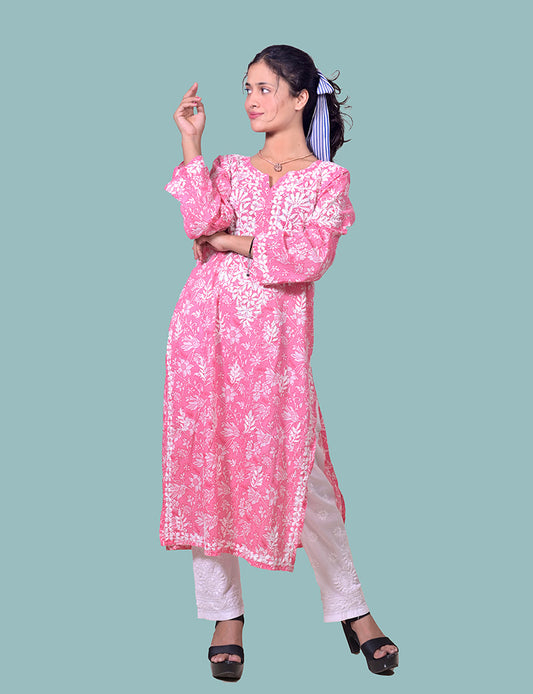 Mal Cotton Pink Chikankari Kurta - Sufiza Lifestyle